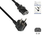 Netzkabel Europa CEE 7/7 90° auf C13, 0,75mm², VDE, schwarz, DINIC Box mit Euroloch, Länge 1,80m